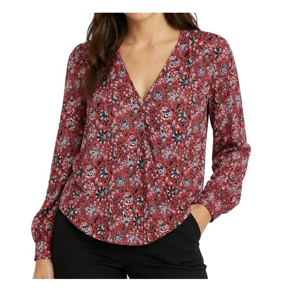 Veronica Beard Maya Silk Boho Faux Wrap Top 4 Floral Sheer Chiffon Designer Lux